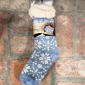 Blue and White Snowflake Knit Slipper Socks